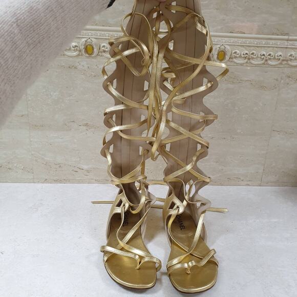 Chanel Gold Gladiator Sandals Sz.38 - Picture 2 of 16